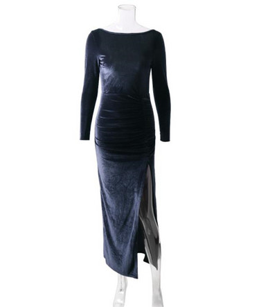 Κομψό γυναικείο φόρεμα από βελούδο εξώπλατο σε μαύρο και γκρι χρώμα