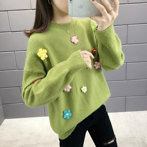 Χειμερινό γυναικείο πουλόβερ  με τρισδιάστατο στοιχείο σε διάφορα χρώματα