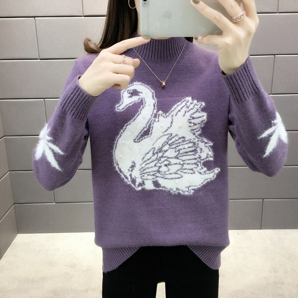 Χειμερινό γυναικείο πουλόβερ  με πέρλες  και ψηλό γιακά