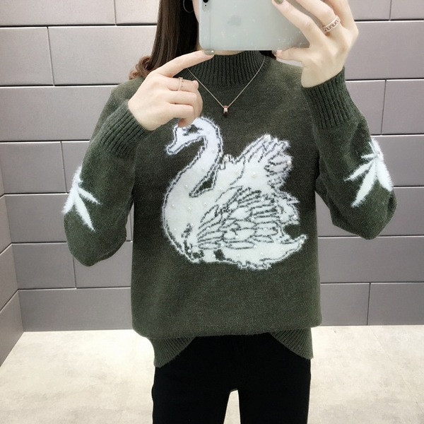 Χειμερινό γυναικείο πουλόβερ  με πέρλες  και ψηλό γιακά