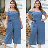 Salopetă de damă modernă în albastru cu mărimi până la 4XL