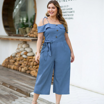 Salopetă de damă modernă în albastru cu mărimi până la 4XL