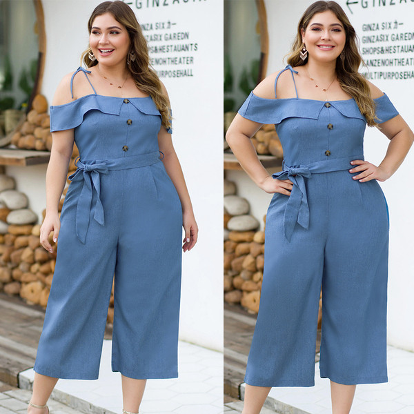 Salopetă de damă modernă în albastru cu mărimi până la 4XL