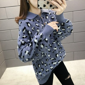 Pulover de iarnă de damă cu guler clasic și model animal