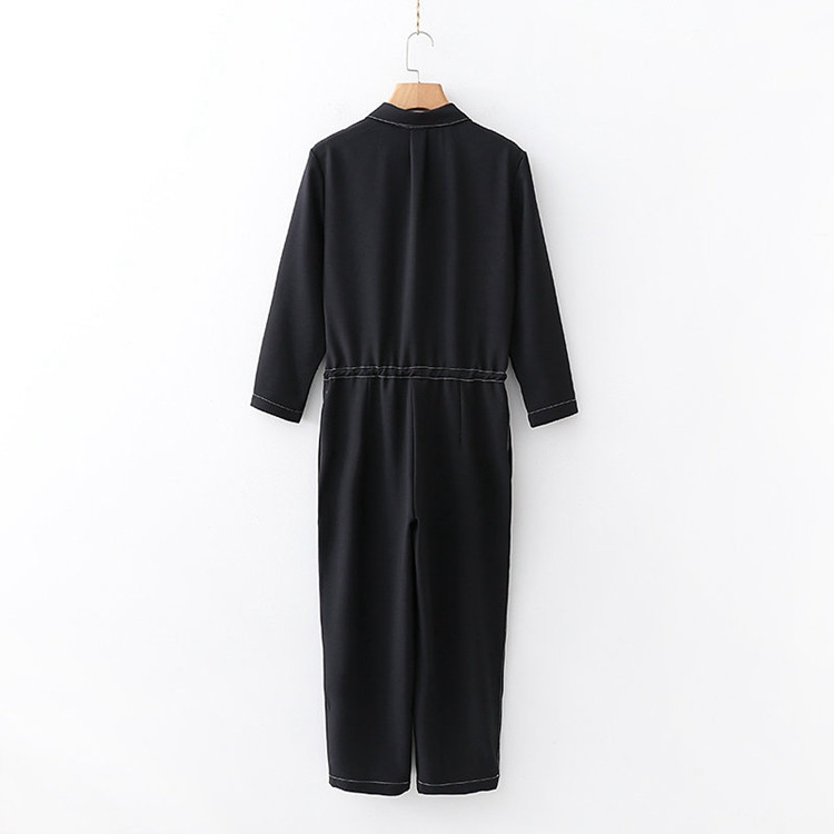 Καθημερινή γυναικεία ολόσωμη φόρμα  με κορδόνια και τσέπες σε μαύρο χρώμα