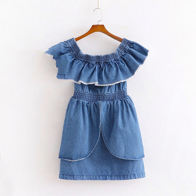 Rochie de dama scurta din denim cu umerii goi