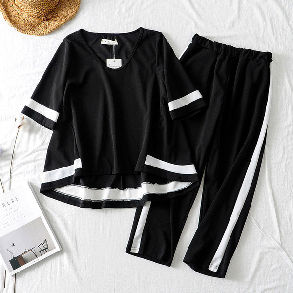 Modern női szett két részes fehér és fekete színben