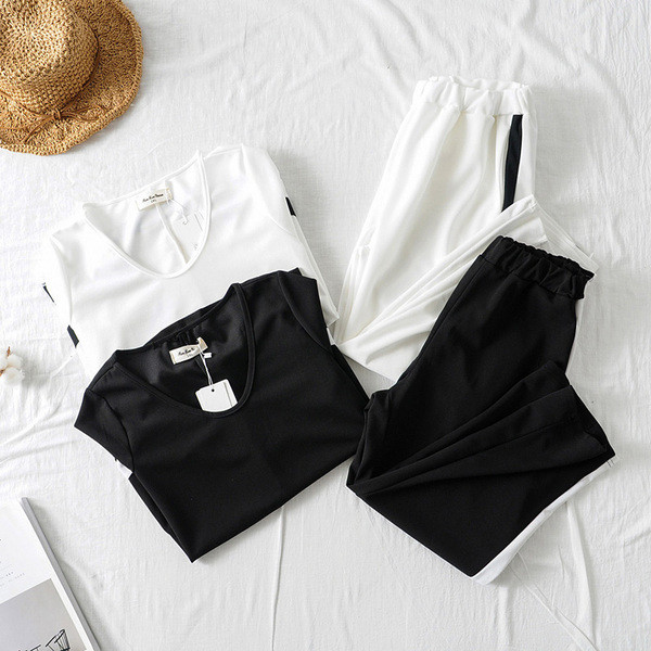 Modern női szett két részes fehér és fekete színben