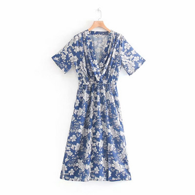 Rochie lungă casual cu decolteu spitz și model floral