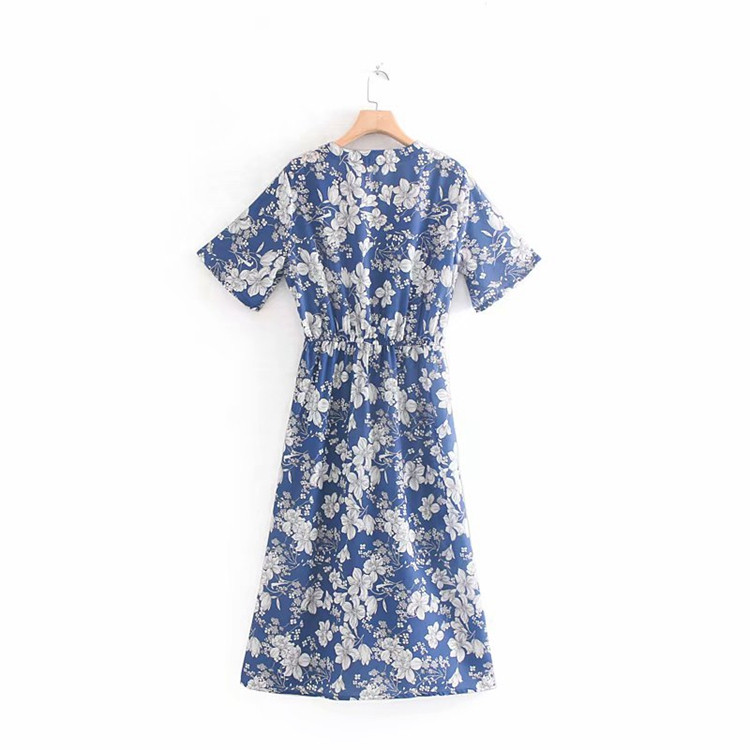 Rochie lungă casual cu decolteu spitz și model floral