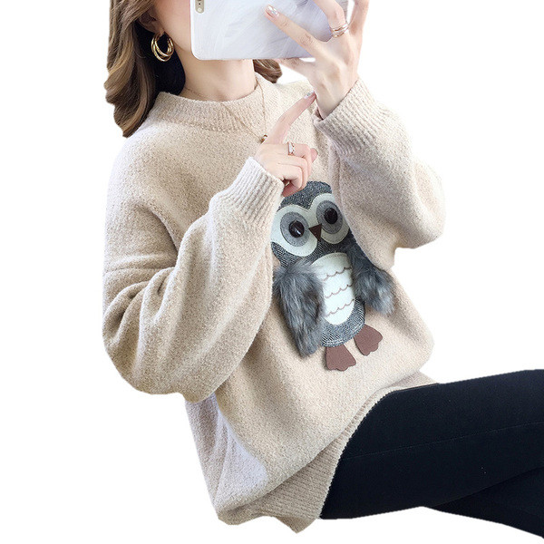 Χειμερινό γυναικείο πουλόβερ  με τρισδιάστατο στοιχείο σε διάφορα χρώματα