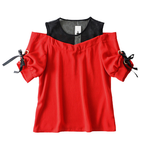 Καθημερινή γυναικεία μπλούζα με κοντό μανίκι και  κορδόνια  σε τρία χρώματα