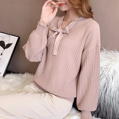 Γυναικεία πλεκτή μπλούζα με κορδέλα σε διάφορα χρώματα