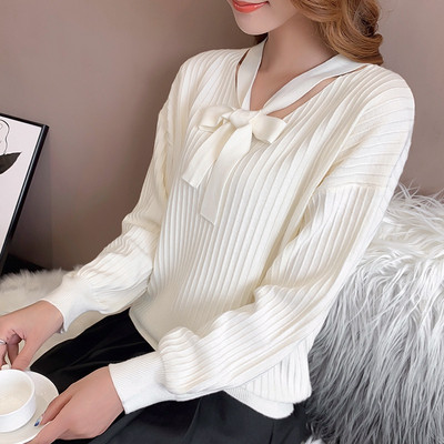 Γυναικεία πλεκτή μπλούζα με κορδέλα σε διάφορα χρώματα