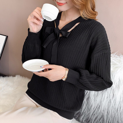 Γυναικεία πλεκτή μπλούζα με κορδέλα σε διάφορα χρώματα