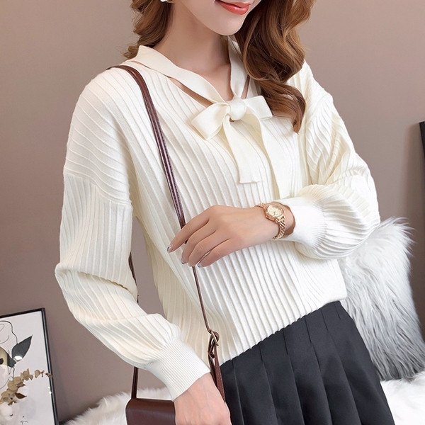 Γυναικεία πλεκτή μπλούζα με κορδέλα σε διάφορα χρώματα