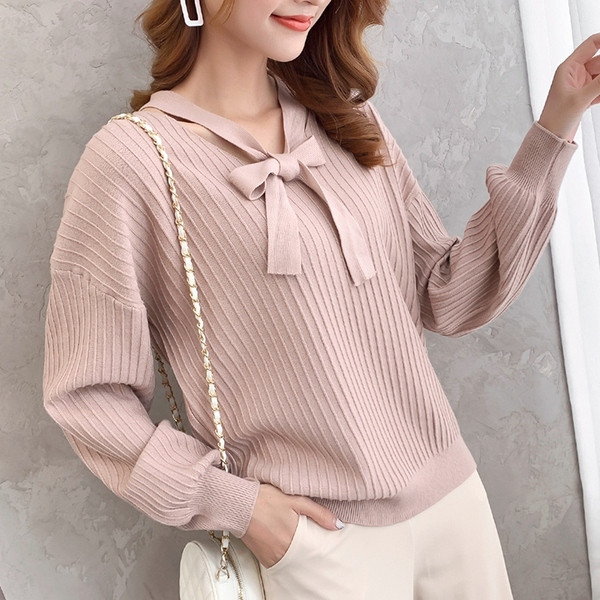 Γυναικεία πλεκτή μπλούζα με κορδέλα σε διάφορα χρώματα