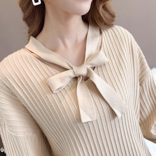 Γυναικεία πλεκτή μπλούζα με κορδέλα σε διάφορα χρώματα