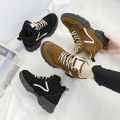 Adidasi de dama toamna-iarna din piele intoarsa ecologica in negru si maro