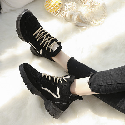 Adidasi de dama toamna-iarna din piele intoarsa ecologica in negru si maro