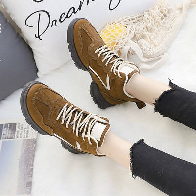 Adidasi de dama toamna-iarna din piele intoarsa ecologica in negru si maro