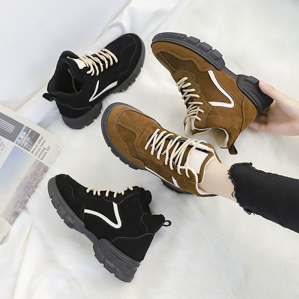 Adidasi de dama toamna-iarna din piele intoarsa ecologica in negru si maro