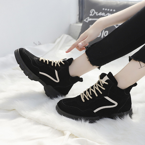 Adidasi de dama toamna-iarna din piele intoarsa ecologica in negru si maro