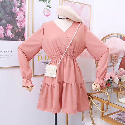 Νέο μοντέλο μοντέρνο γυναικείο φόρεμα με μακριά μανίκια σε ροζ, μαύρο και μπορντό χρώμα