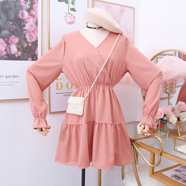 Νέο μοντέλο μοντέρνο γυναικείο φόρεμα με μακριά μανίκια σε ροζ, μαύρο και μπορντό χρώμα