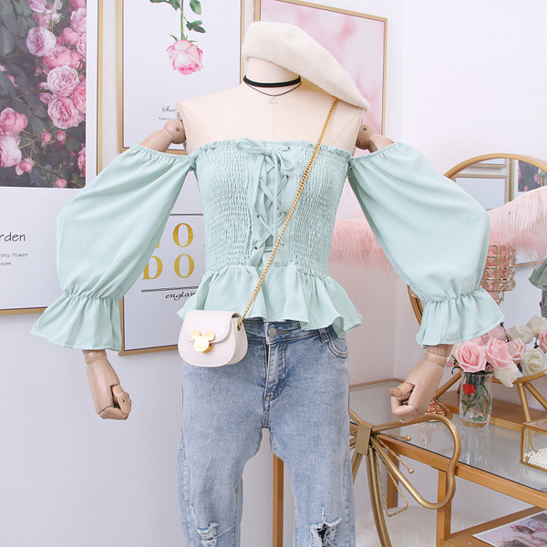 Νέο μοντέλο  μοντέρνα μοντέρνα γυναικεία μπλούζα με γυμνά ώμους με δεσμούς - διάφορα χρώματα