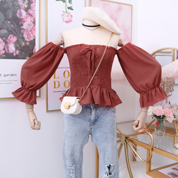 Νέο μοντέλο  μοντέρνα μοντέρνα γυναικεία μπλούζα με γυμνά ώμους με δεσμούς - διάφορα χρώματα