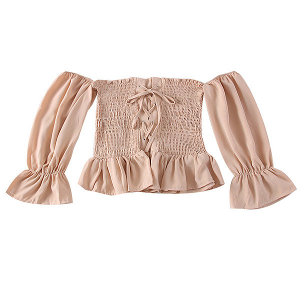 Νέο μοντέλο  μοντέρνα μοντέρνα γυναικεία μπλούζα με γυμνά ώμους με δεσμούς - διάφορα χρώματα