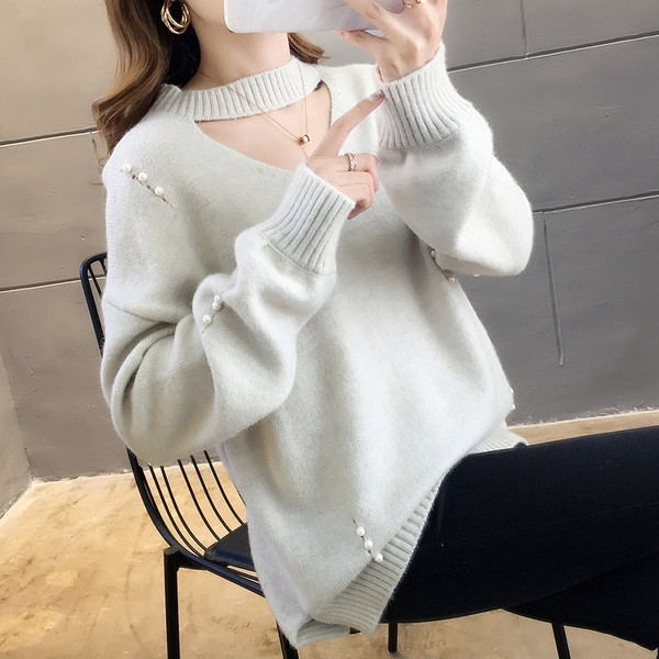 Γυναικ`ειο χειμωνιάτικο πουλόβερ με πέρλες  σε διάφορα χρώματα