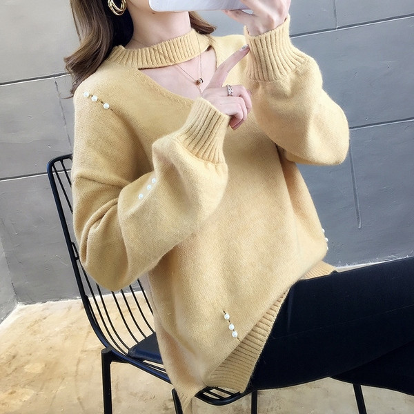 Γυναικ`ειο χειμωνιάτικο πουλόβερ με πέρλες  σε διάφορα χρώματα