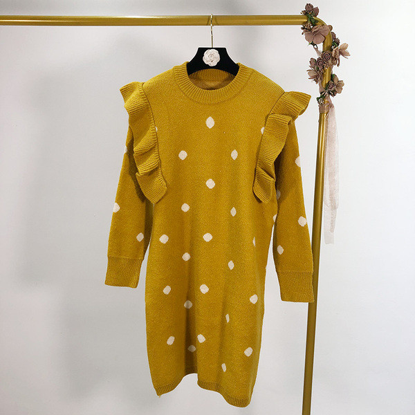 Γυναικείο πλεκτό φόρεμα με Οβάλ λαιμό  και με  μακρύ μανίκι - τέσσερα χρώματα