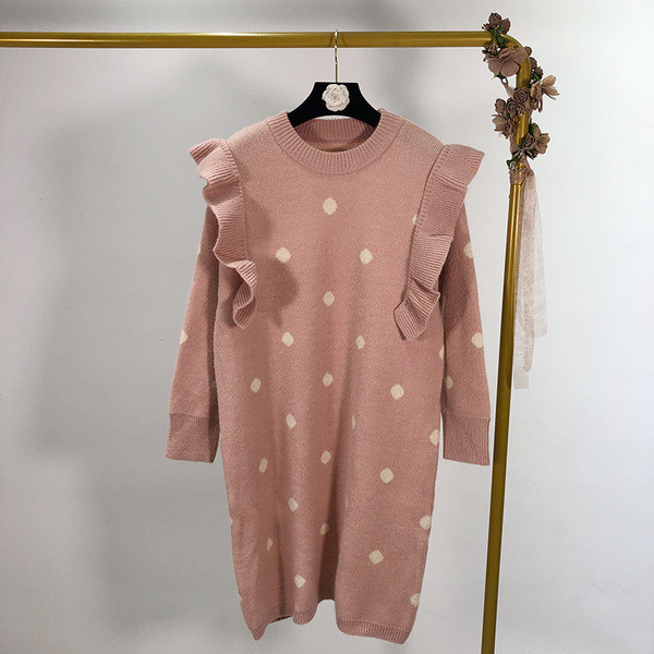 Γυναικείο πλεκτό φόρεμα με Οβάλ λαιμό  και με  μακρύ μανίκι - τέσσερα χρώματα