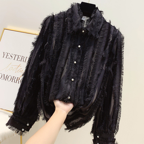 Cămașă de damă cu perle și guler în mai multe culori