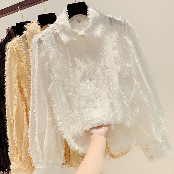 Cămașă de damă cu perle și guler în mai multe culori