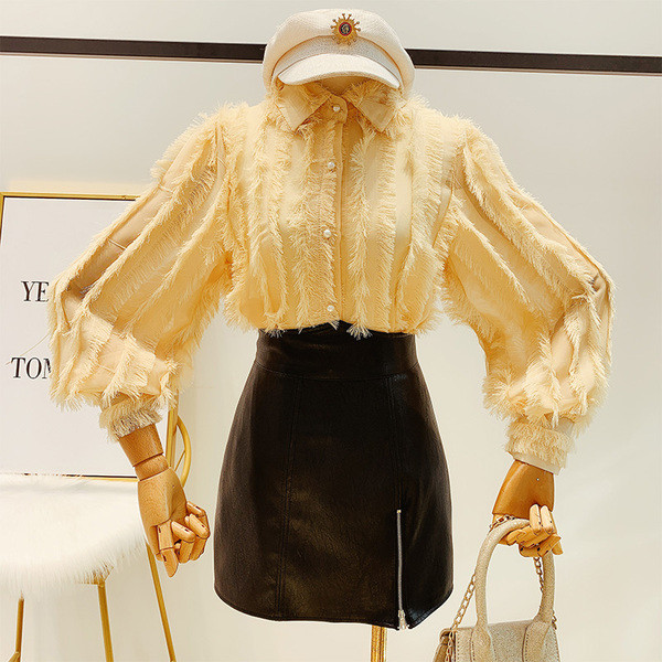 Cămașă de damă cu perle și guler în mai multe culori