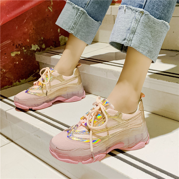 Καθημερινά  γυναικεία αθλητικά παπούτσια σε γκρι και ροζ  χρώμα