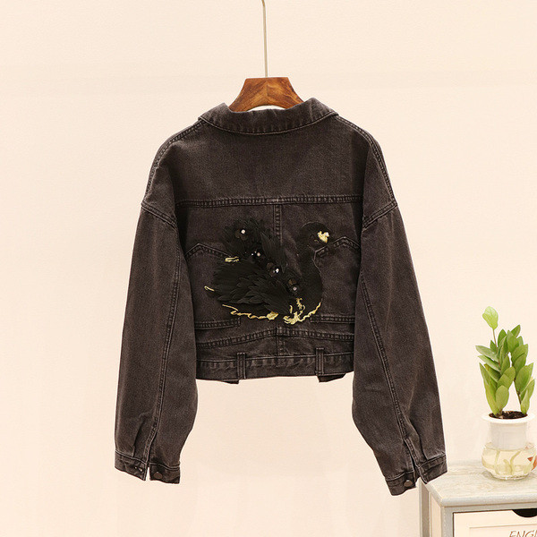 ÚJ Modern női farmerdzseki hátul rátéttel, sötét színben