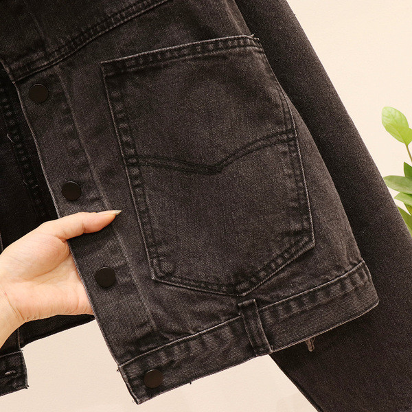 ÚJ Modern női farmerdzseki hátul rátéttel, sötét színben