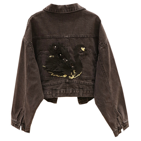 ÚJ Modern női farmerdzseki hátul rátéttel, sötét színben