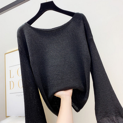 Γυναικείο πουλόβερ  με στρογγυλή λαιμόκοψη και μακρύ μανίκι