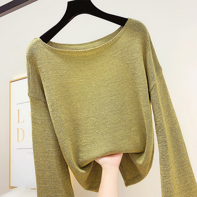 Γυναικείο πουλόβερ  με στρογγυλή λαιμόκοψη και μακρύ μανίκι