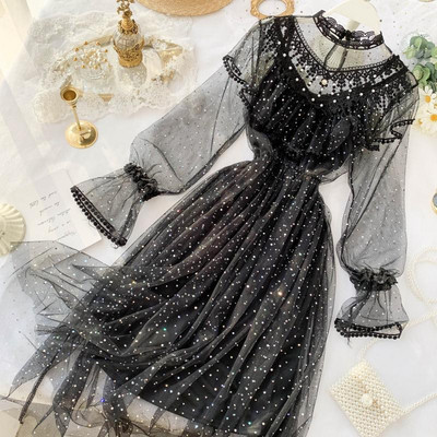 Rochie eleganta de dama cu efect stralucitor si tul in mai multe culori