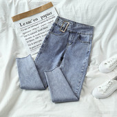 Blugi lungi de dama cu talie inalta in albastru