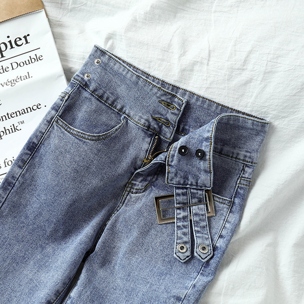 Blugi lungi de dama cu talie inalta in albastru