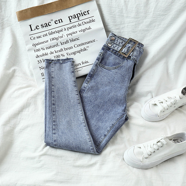 Blugi lungi de dama cu talie inalta in albastru