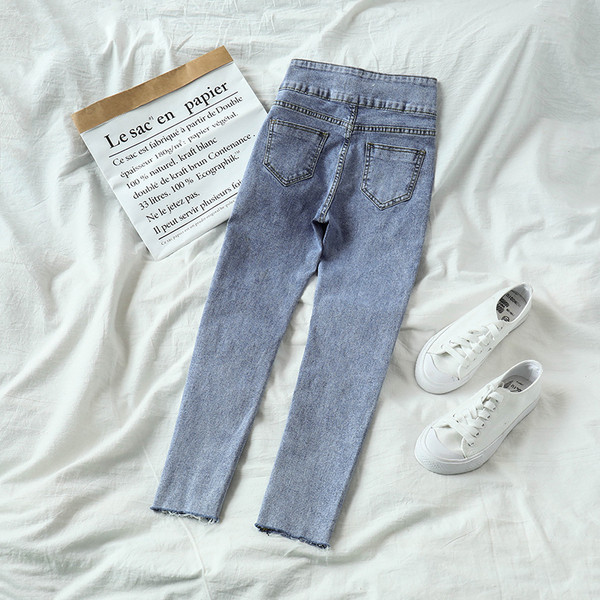 Blugi lungi de dama cu talie inalta in albastru